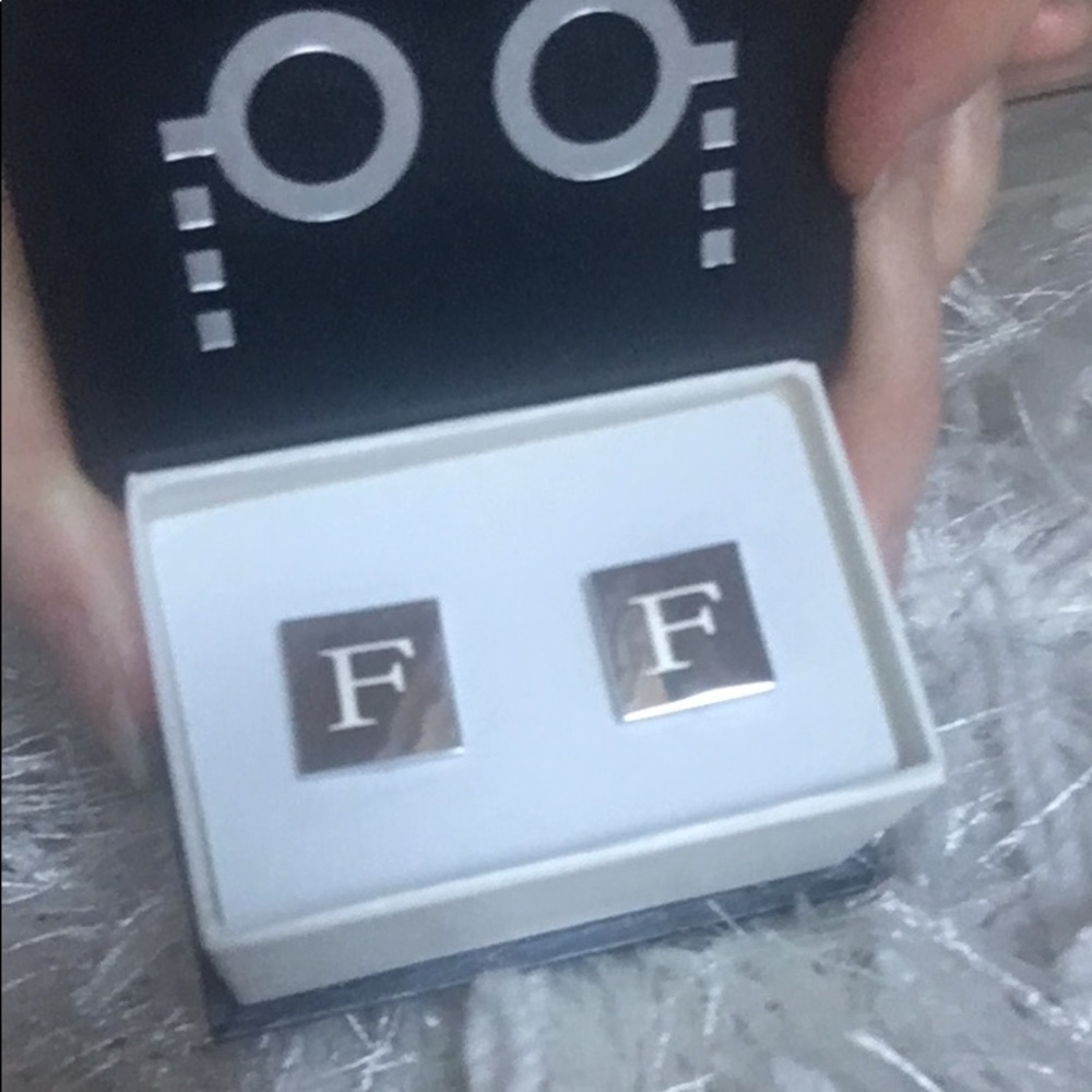 Dual Monocle Monogrammed “F” Cufflinks Silver Tone